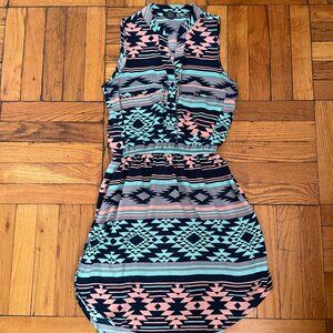 Rue21 Aztec Sleeveless Gray Salmon and Teal Dress XS